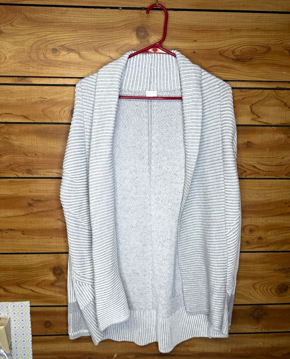 Poetry Gray Ribbed Knit Open Front Shawl Collar Cotton Cardigan Sweater 8/10